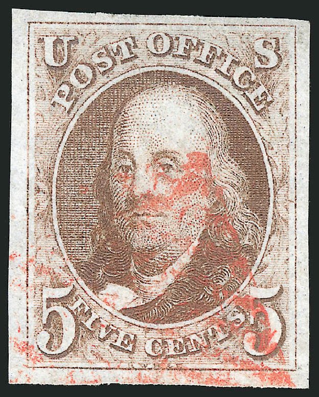 Price of US Stamp Scott # 1 - 5c 1847 Franklin. Robert Siegel Auction Galleries, Sep 2014, Sale 1078, Lot 35