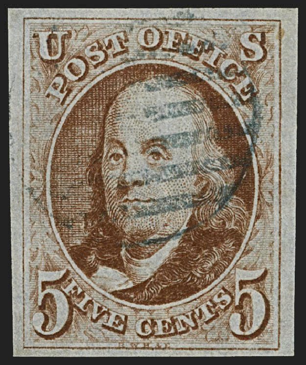 Prices of US Stamp Scott Cat. #1: 1847 5c Franklin. Robert Siegel Auction Galleries, Jul 2015, Sale 1107, Lot 25