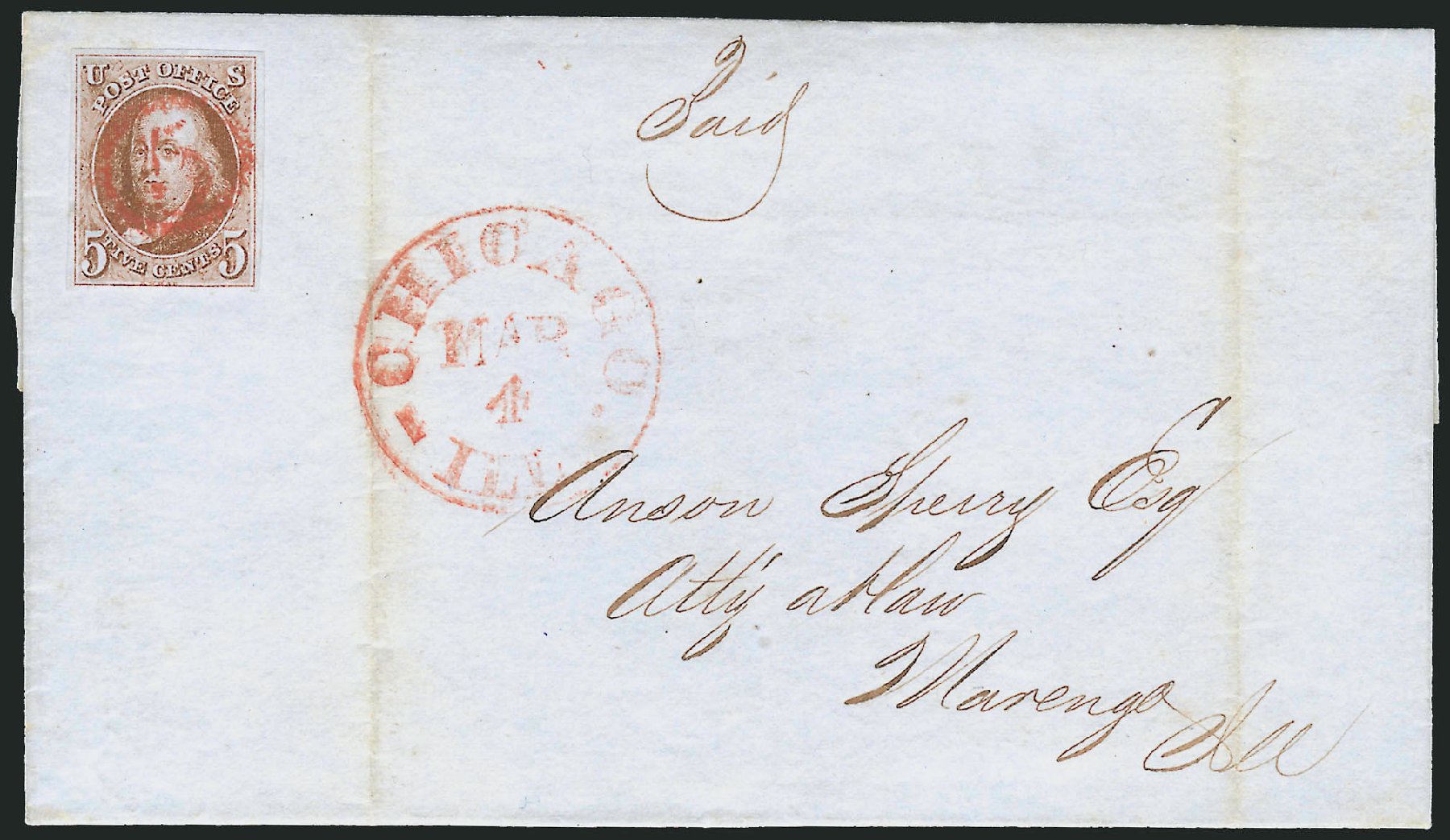 Values of US Stamps Scott Catalog 1: 5c 1847 Franklin. Robert Siegel Auction Galleries, Oct 2008, Sale 963, Lot 75
