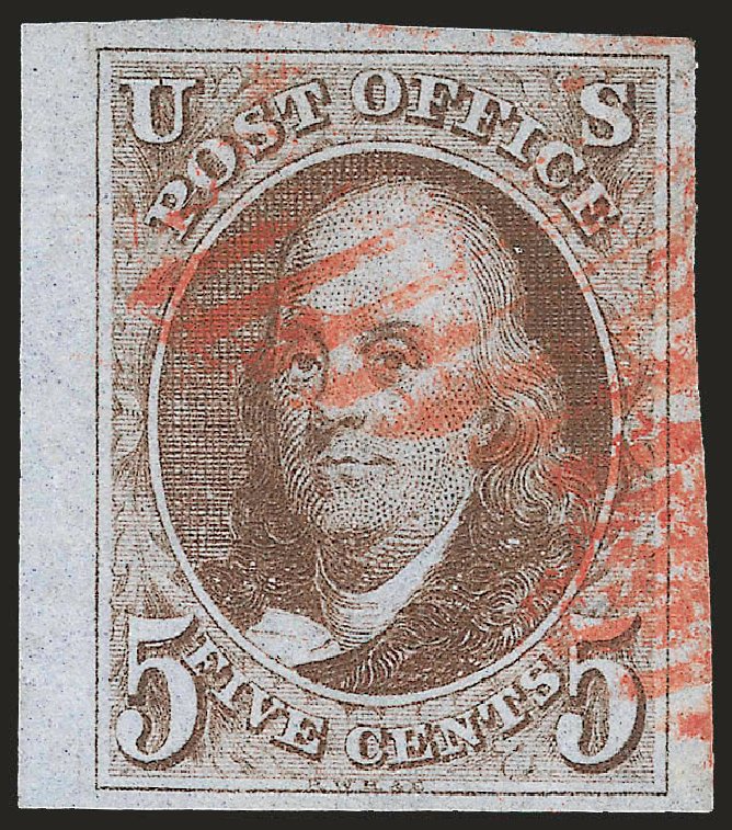 Values of US Stamp Scott Cat. 1 - 5c 1847 Franklin. Robert Siegel Auction Galleries, Jun 2009, Sale 975, Lot 1055