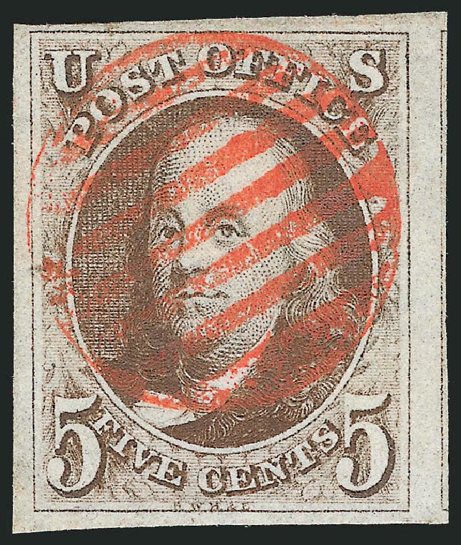 Cost of US Stamp Scott Cat. # 1: 1847 5c Franklin. Robert Siegel Auction Galleries, Jun 2009, Sale 975, Lot 1065