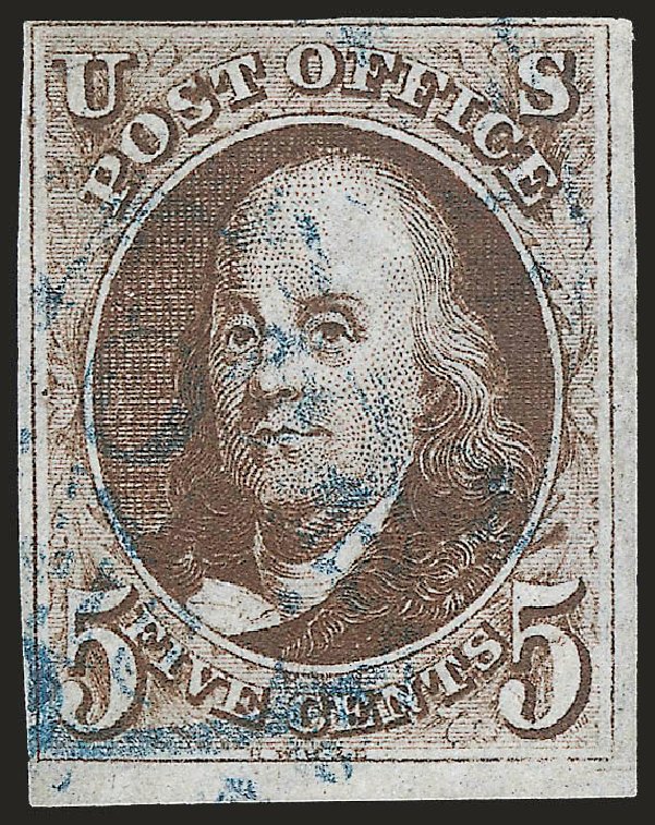 US Stamps Prices Scott Catalog 1 - 5c 1847 Franklin. Robert Siegel Auction Galleries, Jun 2009, Sale 975, Lot 1075