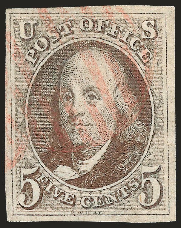 Values of US Stamps Scott Catalogue # 1 - 5c 1847 Franklin. Robert Siegel Auction Galleries, Sep 2009, Sale 976, Lot 1055