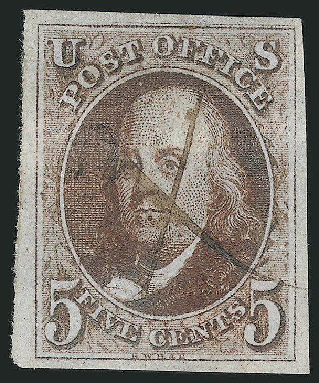 Cost of US Stamp Scott Catalogue # 1 - 5c 1847 Franklin. Robert Siegel Auction Galleries, Dec 2009, Sale 982, Lot 5015