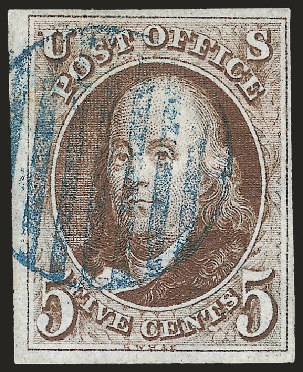 US Stamps Values Scott Catalog # 1 - 1847 5c Franklin. Robert Siegel Auction Galleries, Apr 2010, Sale 984, Lot 25