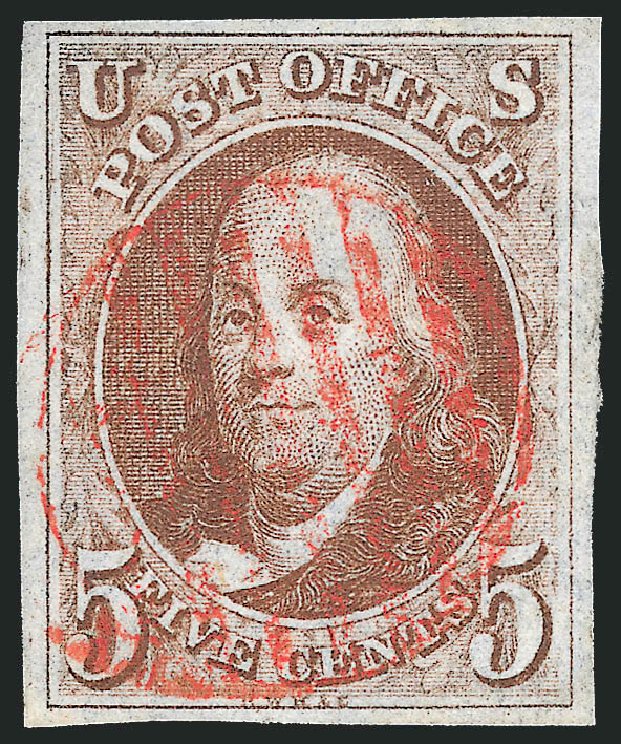 US Stamps Price Scott Catalog # 1: 1847 5c Franklin. Robert Siegel Auction Galleries, Sep 2010, Sale 993, Lot 145