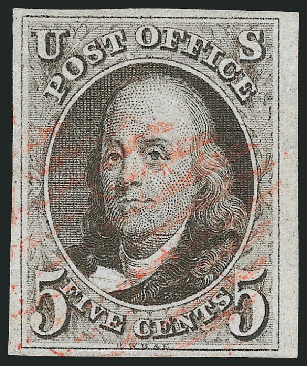 Value of US Stamp Scott Catalog # 1: 5c 1847 Franklin. Robert Siegel Auction Galleries, Sep 2010, Sale 993, Lot 35