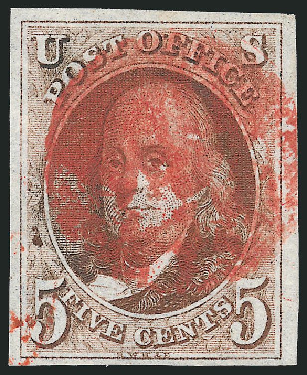 Values of US Stamps Scott Catalog 1: 5c 1847 Franklin. Robert Siegel Auction Galleries, Sep 2010, Sale 993, Lot 55