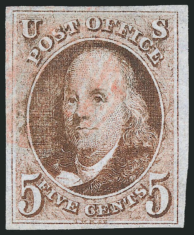 Cost of US Stamps Scott Cat. 1 - 5c 1847 Franklin. Robert Siegel Auction Galleries, Sep 2010, Sale 993, Lot 65