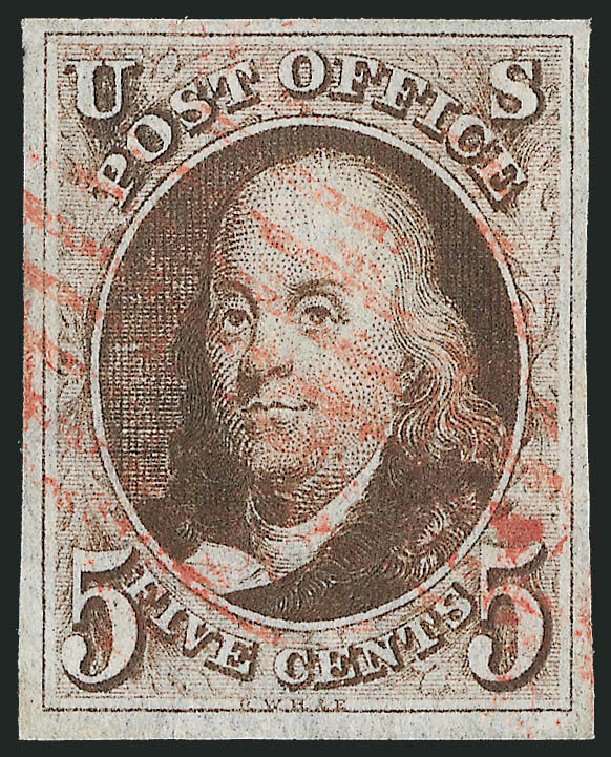 US Stamp Value Scott 1: 1847 5c Franklin. Robert Siegel Auction Galleries, Oct 2010, Sale 997, Lot 5075