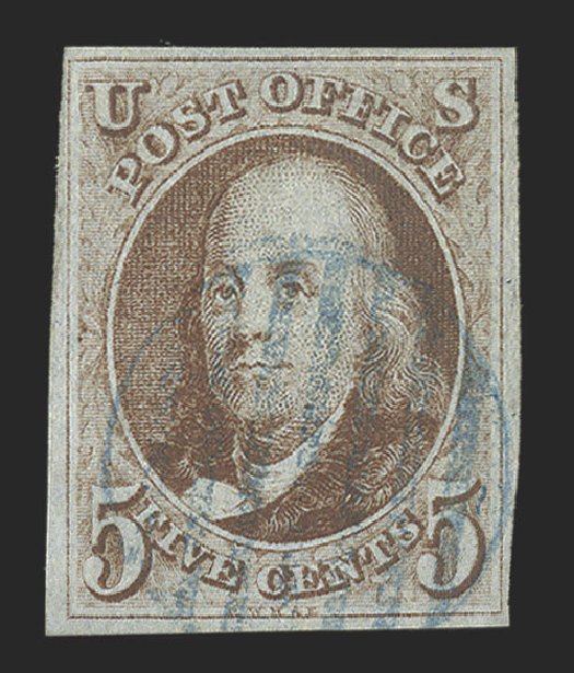 Prices of US Stamps Scott Catalog #1 - 1847 5c Franklin. Spink Shreves Galleries, Jul 2012, Sale 140, Lot 15