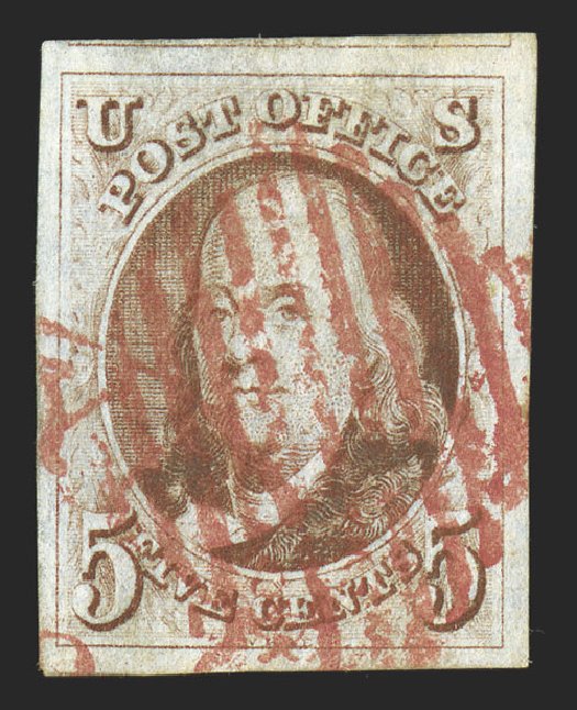 Prices of US Stamp Scott Cat. 1: 5c 1847 Franklin. Spink Shreves Galleries, Nov 2012, Sale 141, Lot 5