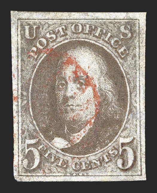 Costs of US Stamp Scott Catalogue #1: 1847 5c Franklin. Spink Shreves Galleries, Mar 2013, Sale 142, Lot 125