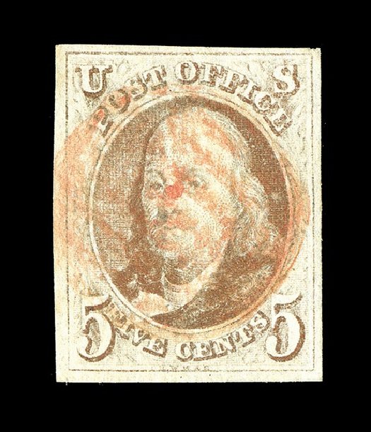 Value of US Stamps Scott Catalogue 1: 1847 5c Franklin. Spink Shreves Galleries, May 2014, Sale 148, Lot 5