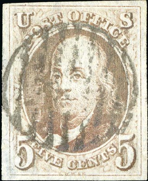 US Stamps Values Scott Cat. #1 - 1847 5c Franklin. Spink Shreves Galleries, Jan 2015, Sale 150, Lot 5