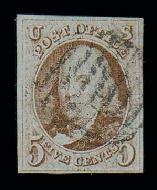 Price of US Stamps Scott Catalogue 1: 1847 5c Franklin. Matthew Bennett International, Jun 2007, Sale 319, Lot 1022