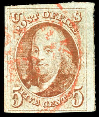 Price of US Stamps Scott #1 - 5c 1847 Franklin. Matthew Bennett International, Dec 2008, Sale 330, Lot 1302