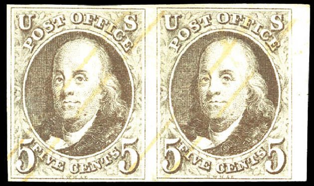 Cost of US Stamp Scott Catalog #1 - 1847 5c Franklin. Matthew Bennett International, Dec 2008, Sale 330, Lot 1332