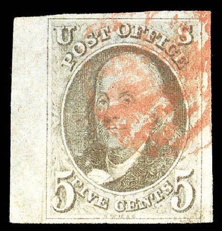Values of US Stamp Scott Cat. # 1: 5c 1847 Franklin. Matthew Bennett International, Sep 2010, Sale 331, Lot 302