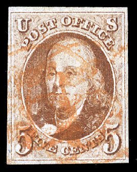 Cost of US Stamp Scott Cat. # 1: 5c 1847 Franklin. Cherrystone Auctions, Jan 2015, Sale 201501, Lot 2