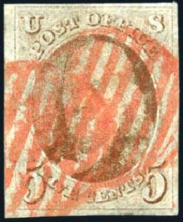 US Stamp Values Scott Catalogue #1: 1847 5c Franklin. Harmer-Schau Auction Galleries, Feb 2010, Sale 84, Lot 1212