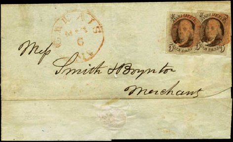 Prices of US Stamps Scott Catalog #1 - 5c 1847 Franklin. Harmer-Schau Auction Galleries, Feb 2012, Sale 92, Lot 752
