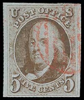 US Stamps Price Scott Catalogue 1 - 1847 5c Franklin. H.R. Harmer, Jun 2013, Sale 3003, Lot 1012