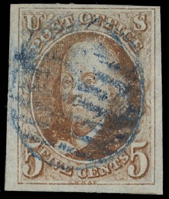 US Stamp Value Scott Catalog # 1 - 5c 1847 Franklin. Daniel Kelleher Auctions, Feb 2013, Sale 634, Lot 712