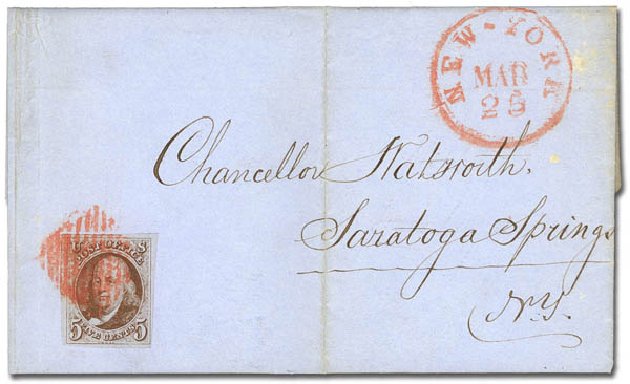 Cost of US Stamps Scott Catalog #1: 5c 1847 Franklin. Daniel Kelleher Auctions, Feb 2013, Sale 634, Lot 792