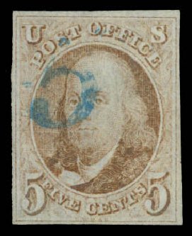 Price of US Stamp Scott Catalog # 1 - 1847 5c Franklin. Daniel Kelleher Auctions, Aug 2015, Sale 672, Lot 2082