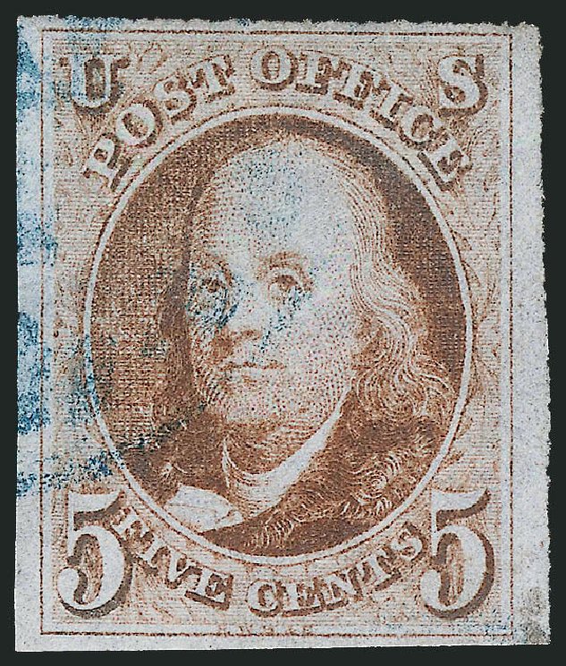 Value of US Stamp Scott Catalog 1 - 1847 5c Franklin. Robert Siegel Auction Galleries, Jun 2011, Sale 1011, Lot 382