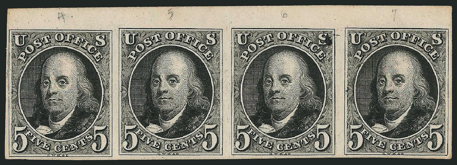 US Stamp Value Scott Catalogue 1: 5c 1847 Franklin. Robert Siegel Auction Galleries, Dec 2011, Sale 1017, Lot 2