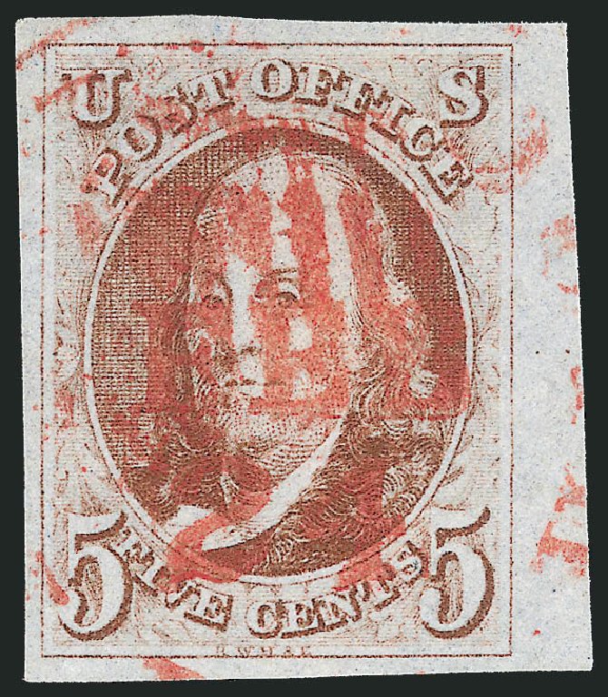 Price of US Stamp Scott Catalogue 1: 5c 1847 Franklin. Robert Siegel Auction Galleries, Dec 2011, Sale 1017, Lot 32