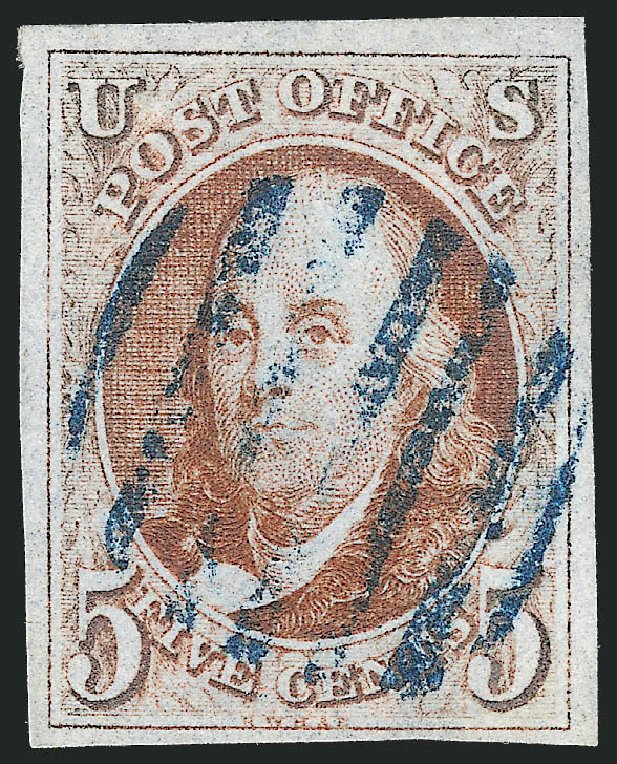 Values of US Stamps Scott Catalog #1 - 5c 1847 Franklin. Robert Siegel Auction Galleries, Dec 2011, Sale 1017, Lot 52