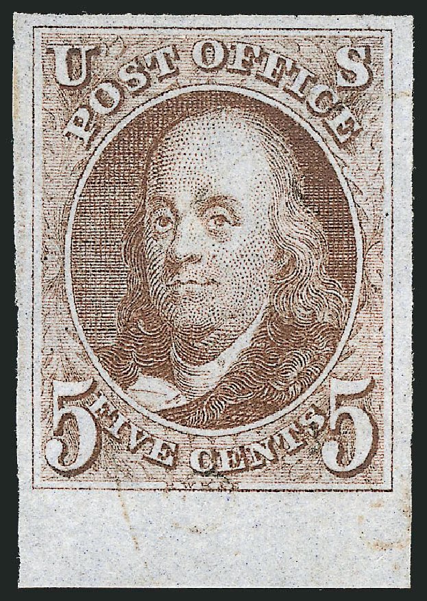 US Stamps Values Scott Cat. # 1: 1847 5c Franklin. Robert Siegel Auction Galleries, Mar 2012, Sale 1019, Lot 302