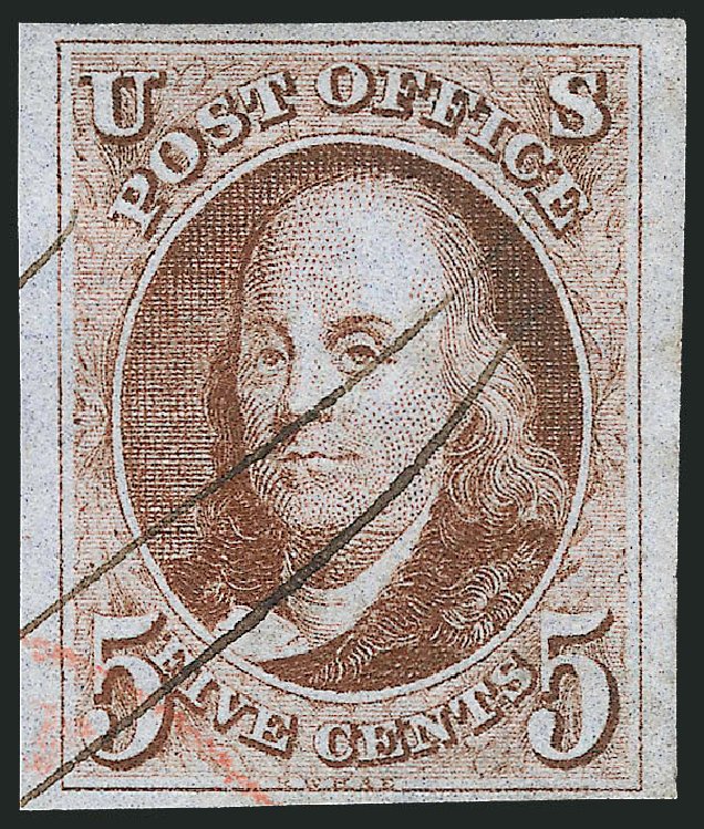 Costs of US Stamp Scott Catalogue # 1: 5c 1847 Franklin. Robert Siegel Auction Galleries, Mar 2012, Sale 1019, Lot 312