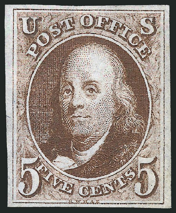 Costs of US Stamps Scott # 1 - 5c 1847 Franklin. Robert Siegel Auction Galleries, Mar 2012, Sale 1021, Lot 102