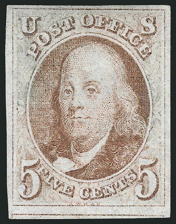 Values of US Stamps Scott Catalog #1 - 5c 1847 Franklin. Robert Siegel Auction Galleries, Apr 2012, Sale 1023, Lot 2032