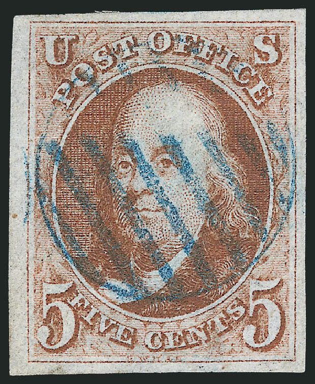 US Stamps Values Scott Cat. #1: 1847 5c Franklin. Robert Siegel Auction Galleries, Apr 2012, Sale 1023, Lot 2132