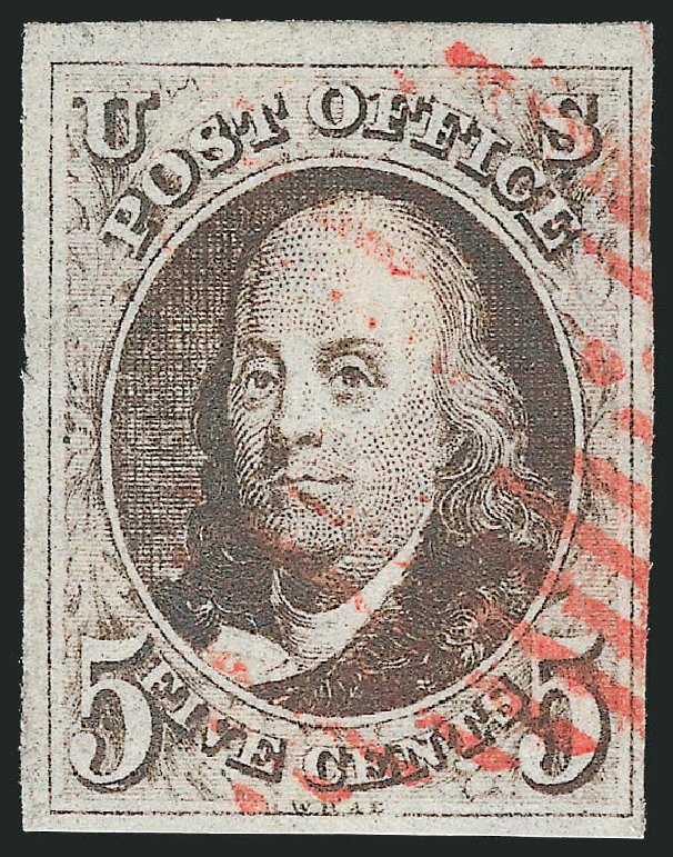 Costs of US Stamp Scott Catalogue 1 - 1847 5c Franklin. Robert Siegel Auction Galleries, Jun 2012, Sale 1024, Lot 12