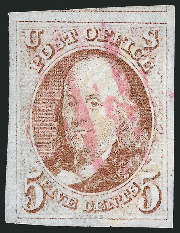 US Stamp Value Scott Catalogue 1 - 5c 1847 Franklin. Robert Siegel Auction Galleries, Oct 2012, Sale 1033, Lot 4002