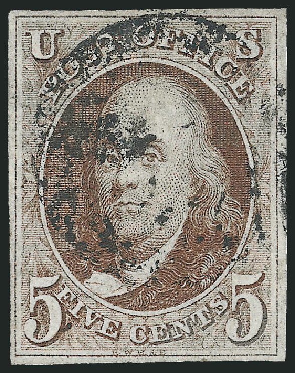 Costs of US Stamps Scott Catalog # 1: 5c 1847 Franklin. Robert Siegel Auction Galleries, Dec 2012, Sale 1037, Lot 1362