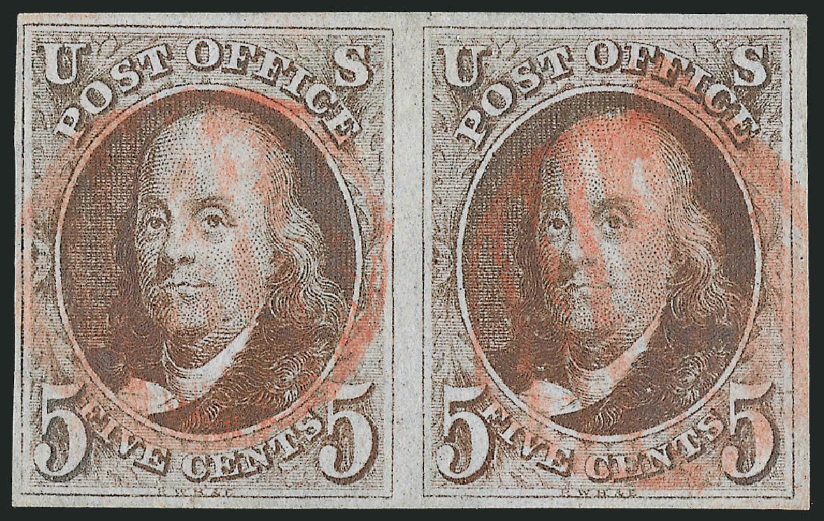Price of US Stamps Scott Cat. #1 - 1847 5c Franklin. Robert Siegel Auction Galleries, Dec 2013, Sale 1062, Lot 42