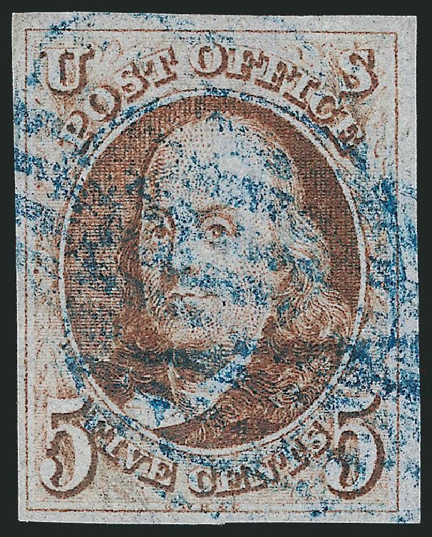 US Stamps Price Scott Catalogue 1 - 1847 5c Franklin. Robert Siegel Auction Galleries, Mar 2014, Sale 1067, Lot 852