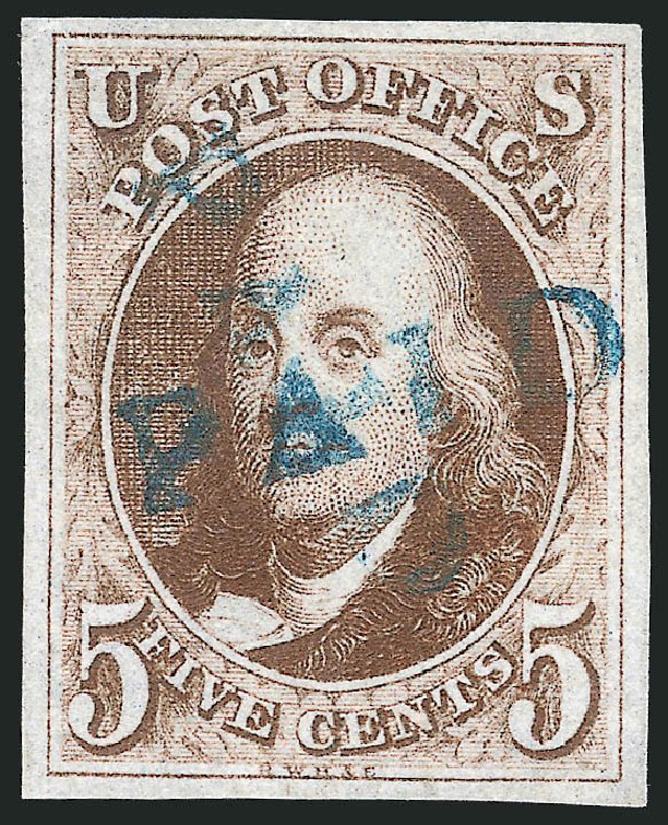 Costs of US Stamps Scott Cat. #1 - 1847 5c Franklin. Robert Siegel Auction Galleries, Sep 2014, Sale 1078, Lot 32