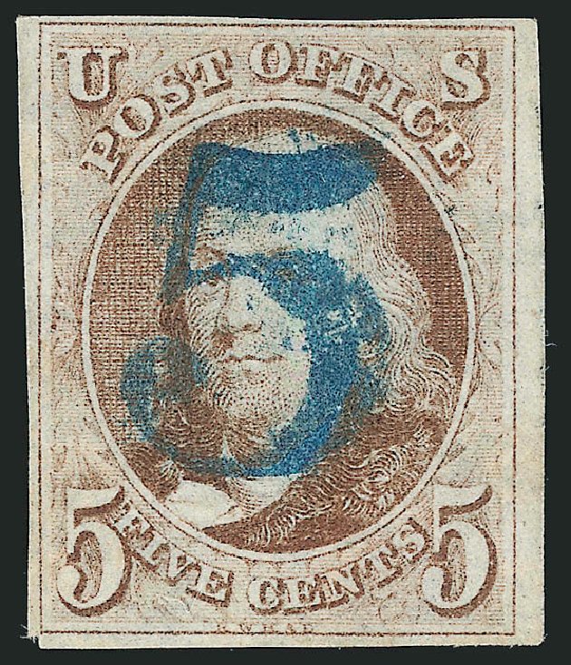 US Stamp Value Scott Cat. #1: 5c 1847 Franklin. Robert Siegel Auction Galleries, Oct 2014, Sale 1082, Lot 322