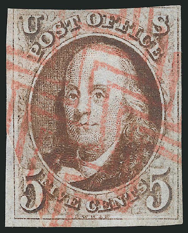 US Stamps Price Scott Catalog #1 - 5c 1847 Franklin. Robert Siegel Auction Galleries, Feb 2015, Sale 1092, Lot 1002