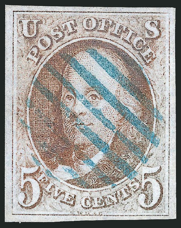 US Stamps Values Scott Cat. 1: 1847 5c Franklin. Robert Siegel Auction Galleries, Jul 2015, Sale 1107, Lot 12