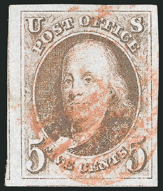 US Stamps Price Scott Catalog #1 - 1847 5c Franklin. Robert Siegel Auction Galleries, Sep 2008, Sale 962, Lot 2182