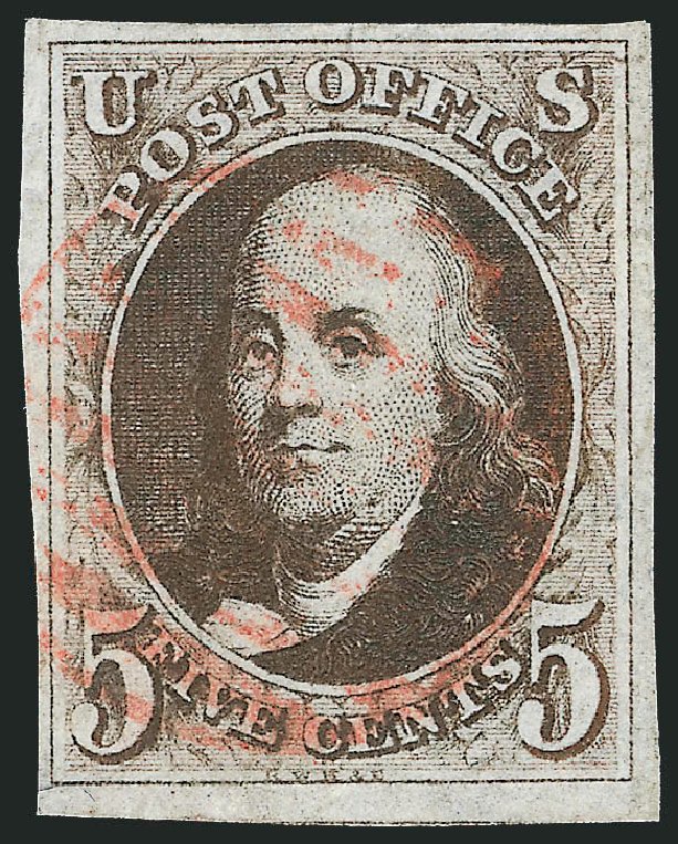 Values of US Stamps Scott Catalog 1: 5c 1847 Franklin. Robert Siegel Auction Galleries, Sep 2008, Sale 962, Lot 2192